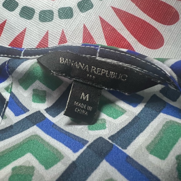 Banana Republic Women's Blue and Green Geometric Print Ruffle Sleeve Blouse - Picture 5 of 7